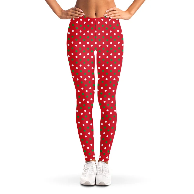 Christmas Polka Dot Pattern Print Women's Leggings Stylish Pockets Active Leggings