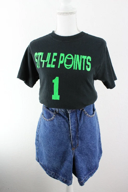 Vintage Style Points Neon T-Shirt (S) Zippered Front Buttoned Front Snap Front