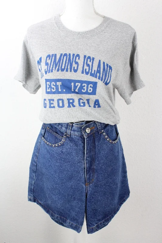 Vintage Grey Georgia T-Shirt (XS) Lace Blend Ribbed Blend Corduroy Blend