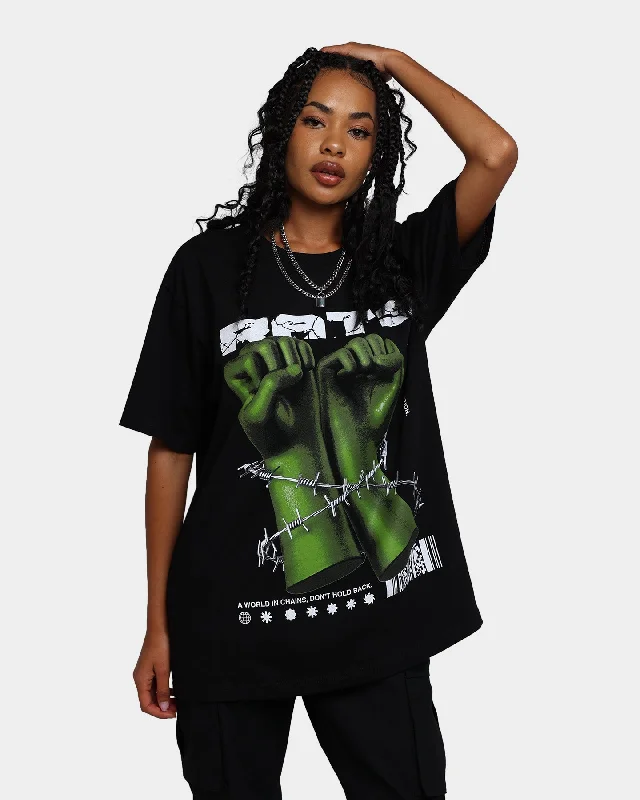 Rats Get Fat Throwing Hands T-Shirt Black Chenille Brocade Lace