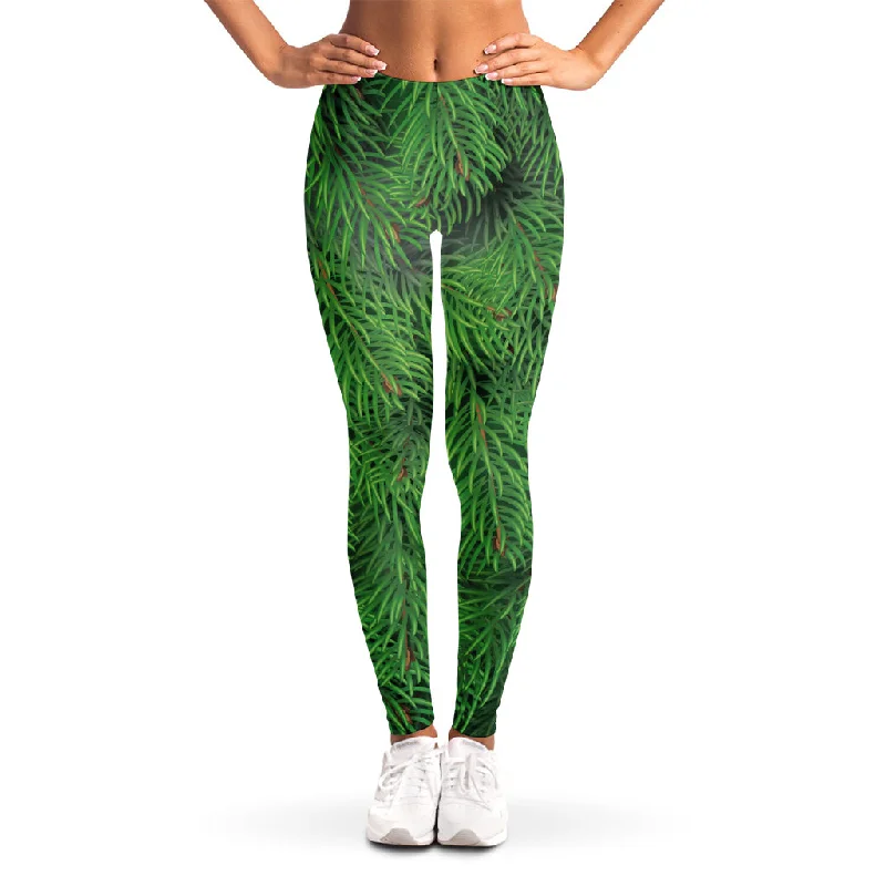 Christmas Tree Branches Print Women's Leggings Comfortable Ribbed Sports Leggings