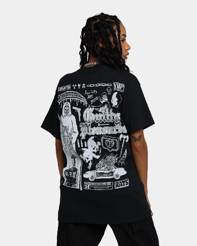 Rats Get Fat Guilty Pleasures T-Shirt Black Denim Fabric Leather Fabric Suede Fabric