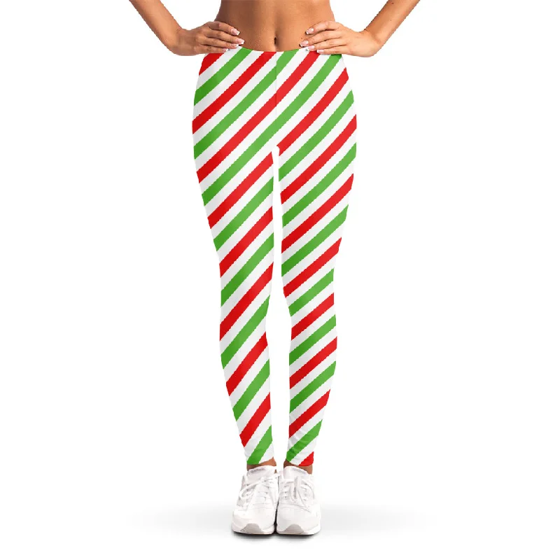 Christmas Candy Cane Striped Print Women's Leggings Trendy Flared Leggings