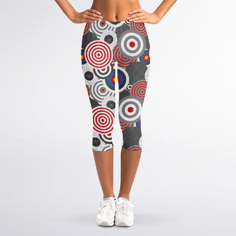 Bullseye Target Pattern Print Women's Capri Leggings Stylish Sweat-Proof Leggings