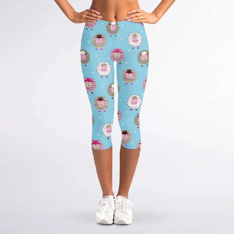Cartoon Sheep Pattern Print Women's Capri Leggings Cozy Full-Length Workout Leggings Cartoon Sheep Pattern Print Women's Capri Leggings Cozy Full-Length Workout Leggings