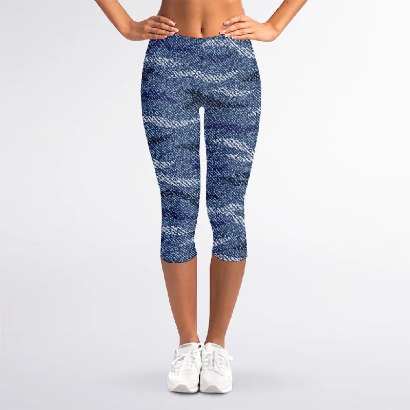 Camo Denim Jeans Pattern Print Women's Capri Leggings Fashionable Printed Legging Pants
