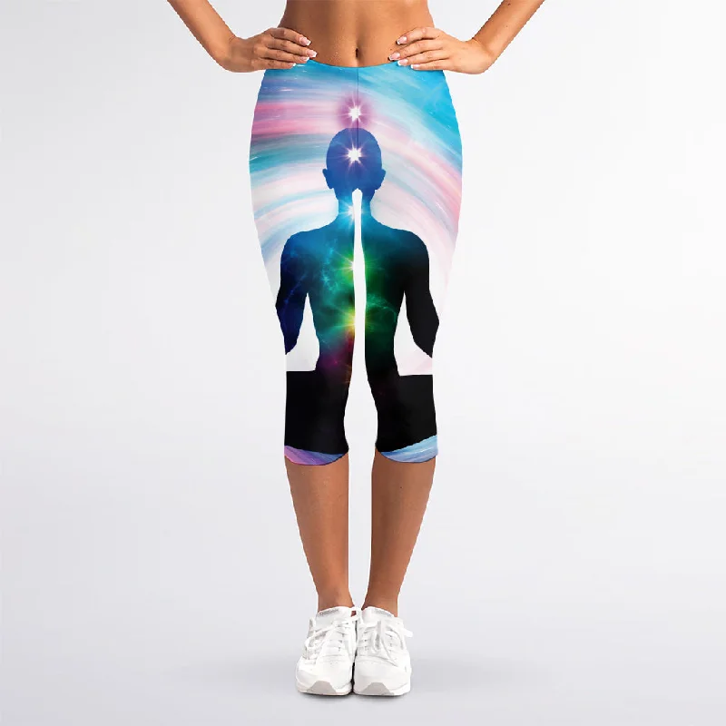 Chakras Of The Universe Print Women's Capri Leggings Stylish High-Waisted Leggings