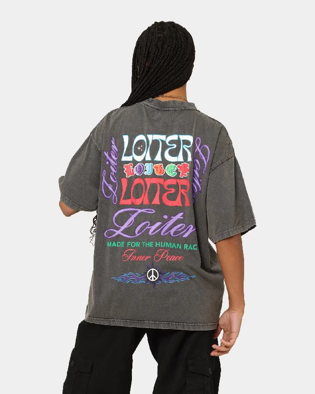 Loiter Forbidden Washed T-Shirt Charcoal Basic T-Shirt Crew Neck Short Sleeve