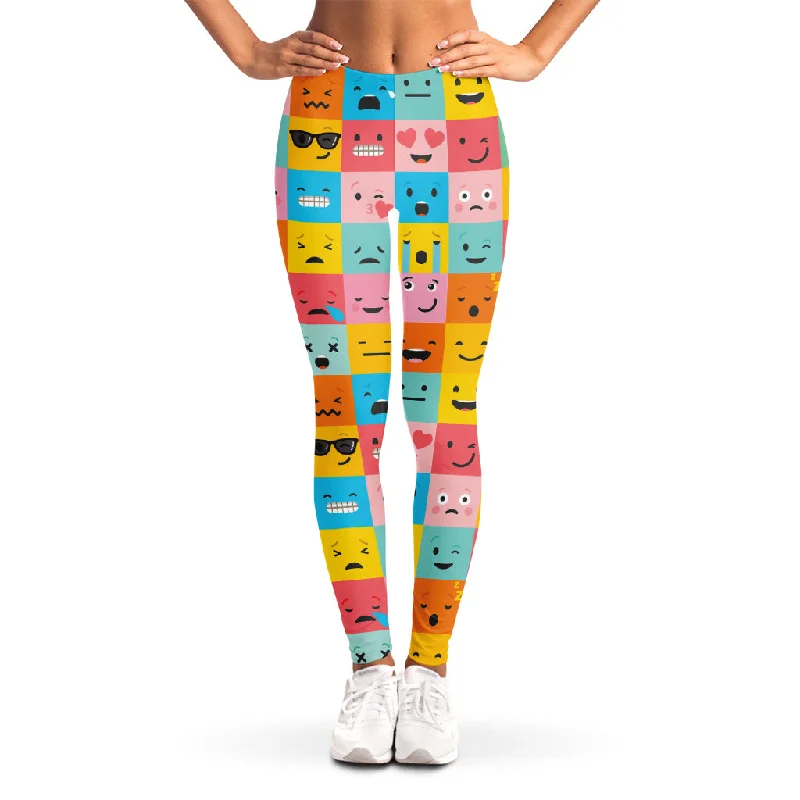 Colorful Emoji Pattern Print Women's Leggings Cozy Mid-Rise Workout Leggings
