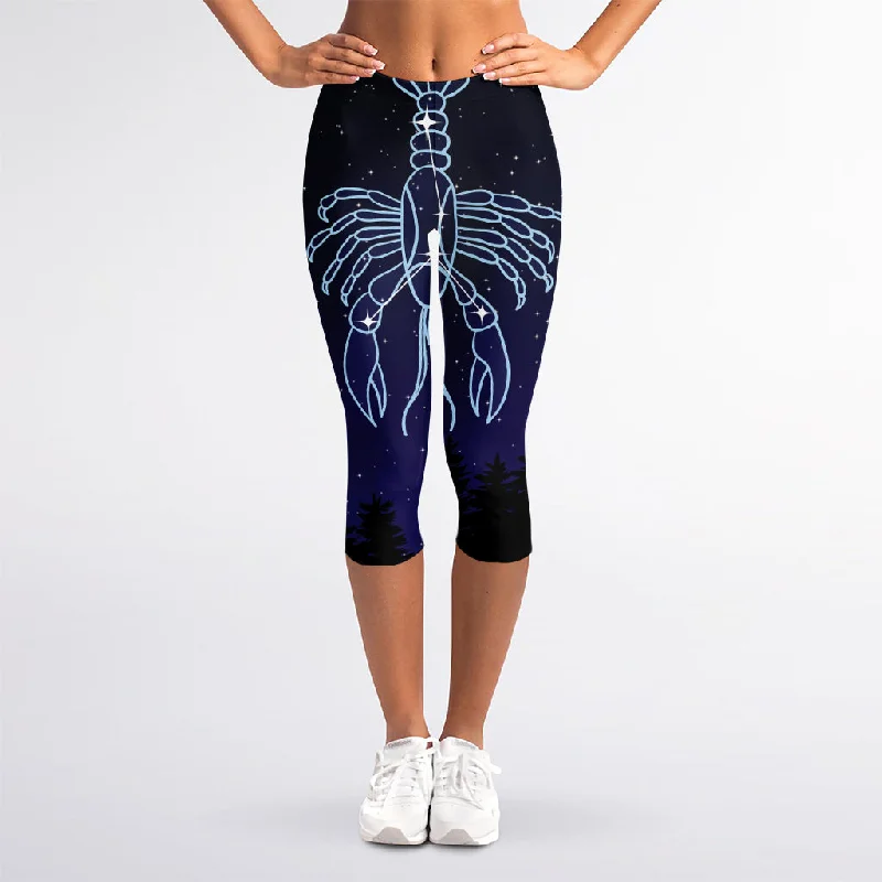 Cancer Constellation Print Women's Capri Leggings Stylish Stretch-Waist Leggings