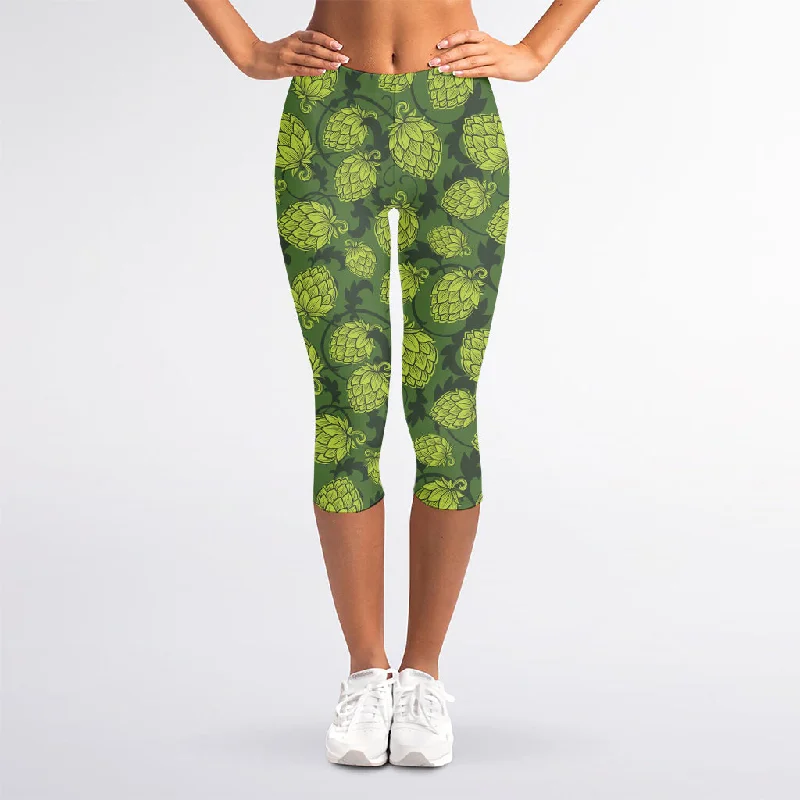 Cartoon Hop Cone Pattern Print Women's Capri Leggings Fashionable Embroidered Detail Leggings Cartoon Hop Cone Pattern Print Women's Capri Leggings Fashionable Embroidered Detail Leggings