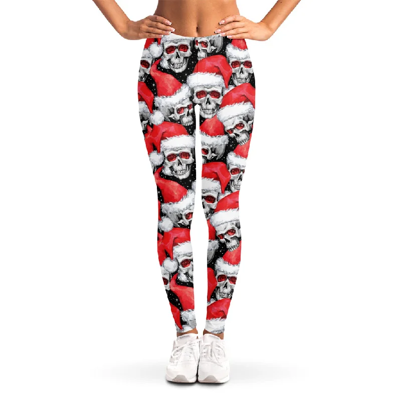 Christmas Santa Skull Pattern Print Women's Leggings Trendy Tie-Dye Leggings