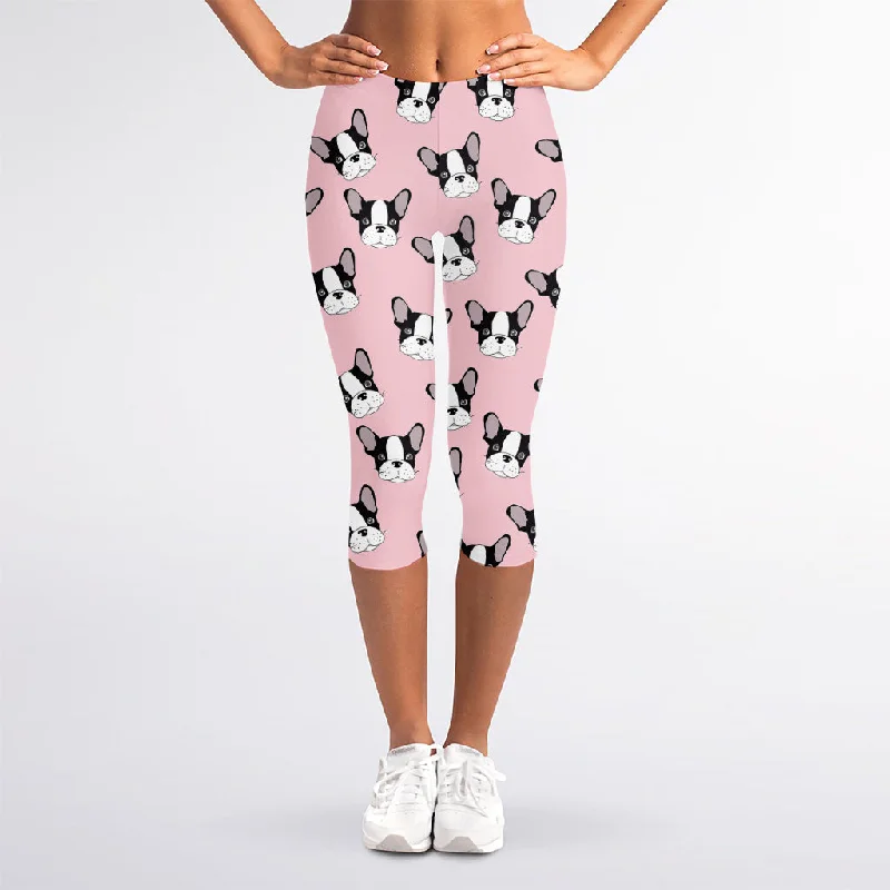 Cartoon French Bulldog Pattern Print Women's Capri Leggings Trendy Foil Finish Leggings Cartoon French Bulldog Pattern Print Women's Capri Leggings Trendy Foil Finish Leggings