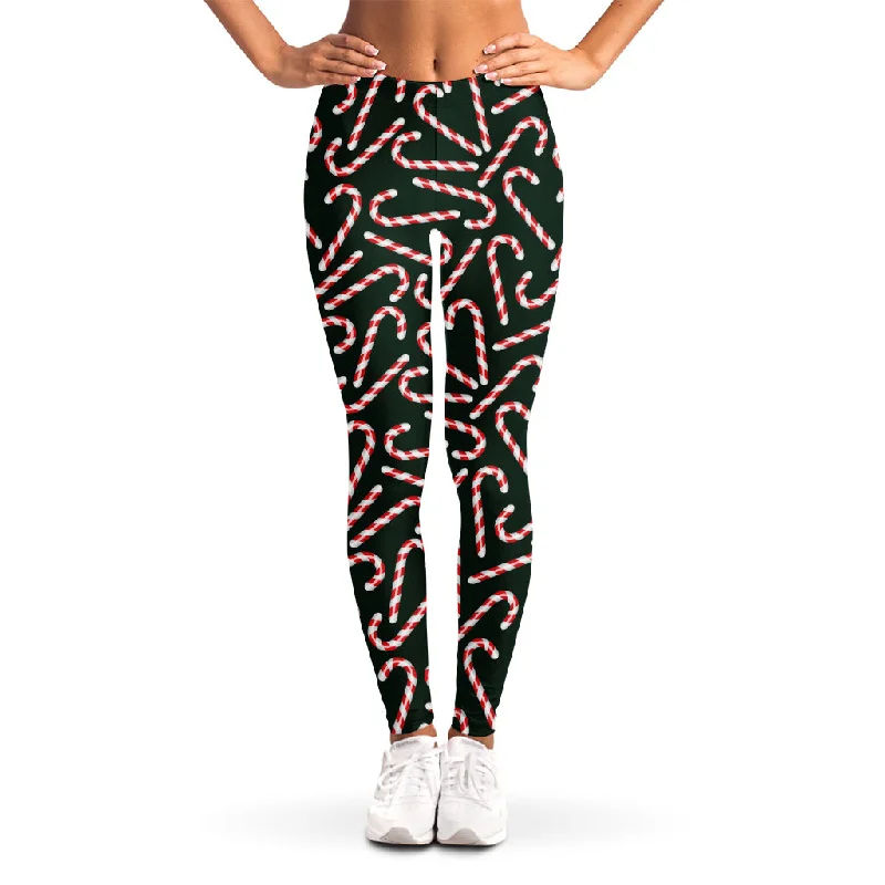 Christmas Candy Cane Pattern Print Women's Leggings Comfortable Athletic Tights