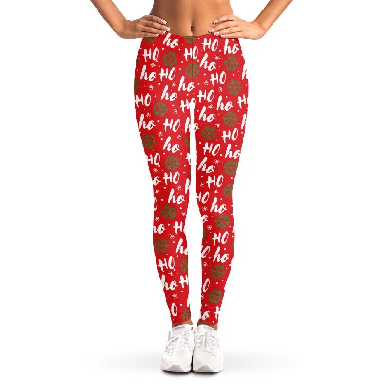 Christmas Hohoho Santa Claus Laugh Print Women's Leggings Elegant Full-Body Leggings