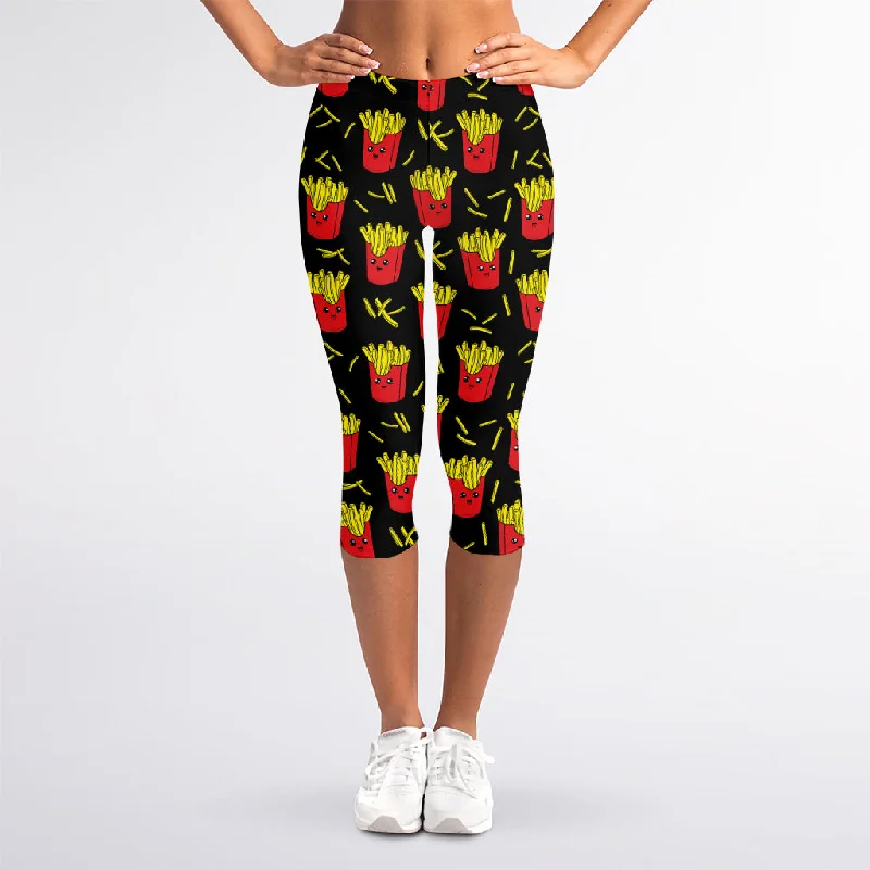 Cartoon French Fries Pattern Print Women's Capri Leggings Comfortable Yoga Tights Leggings Cartoon French Fries Pattern Print Women's Capri Leggings Comfortable Yoga Tights Leggings