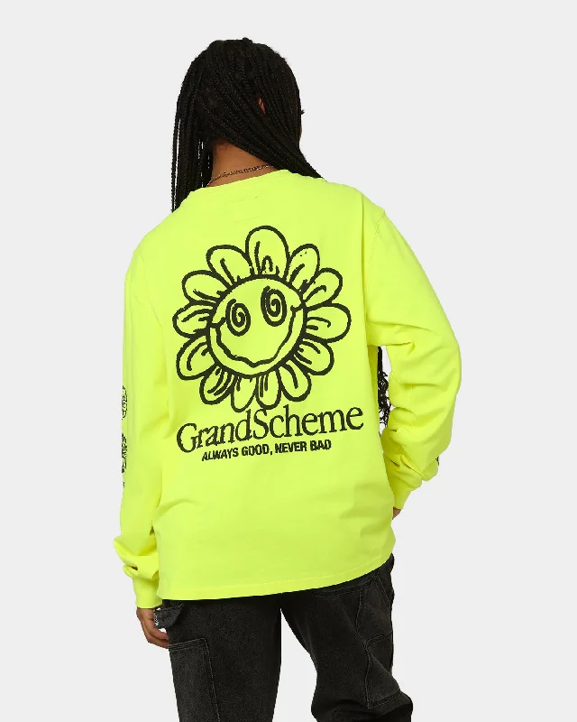 Grand Scheme Always Good Long Sleeve T-Shirt Fluro Yellow Mesh Blend Leather Blend Suede Blend