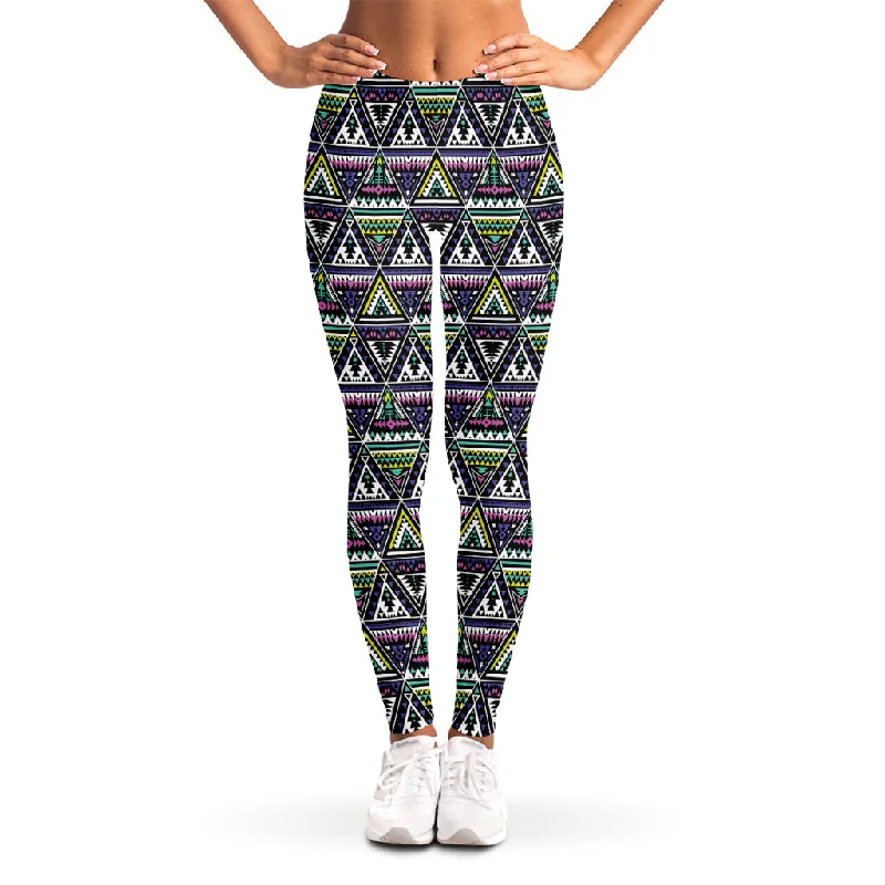 Colorful Geometric Native Navajo Print Women's Leggings Comfortable Slip-On Compression Leggings