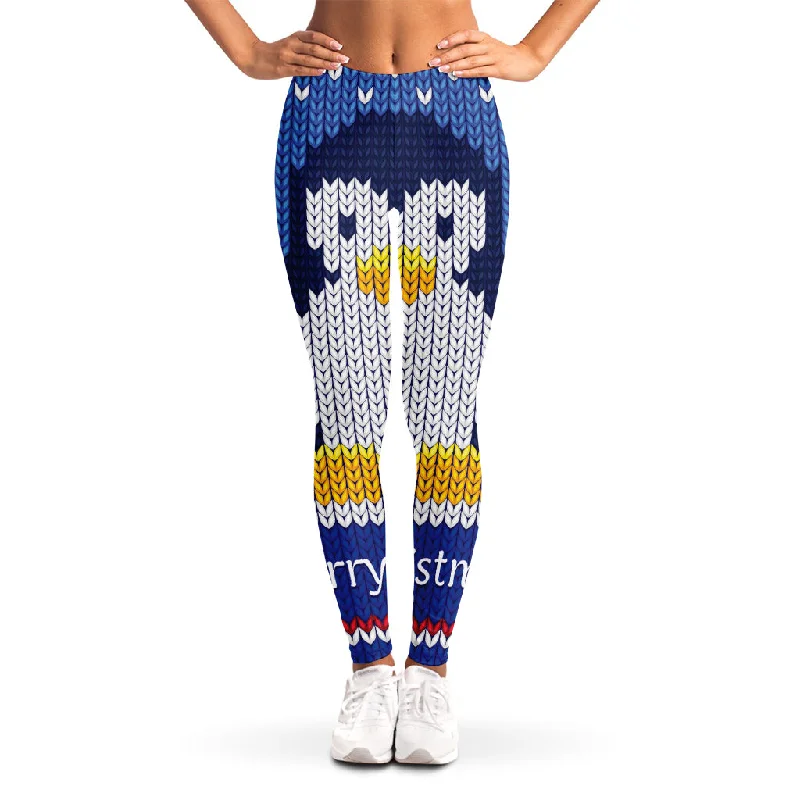 Christmas Penguin Knitted Print Women's Leggings Cozy Workout Performance Leggings