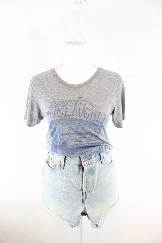 Vintage Grey Basic T-Shirt (XS) Zippered Front Buttoned Front Snap Front