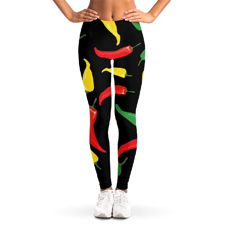 Colorful Chili Peppers Pattern Print Women's Leggings Elegant Metallic Leggings
