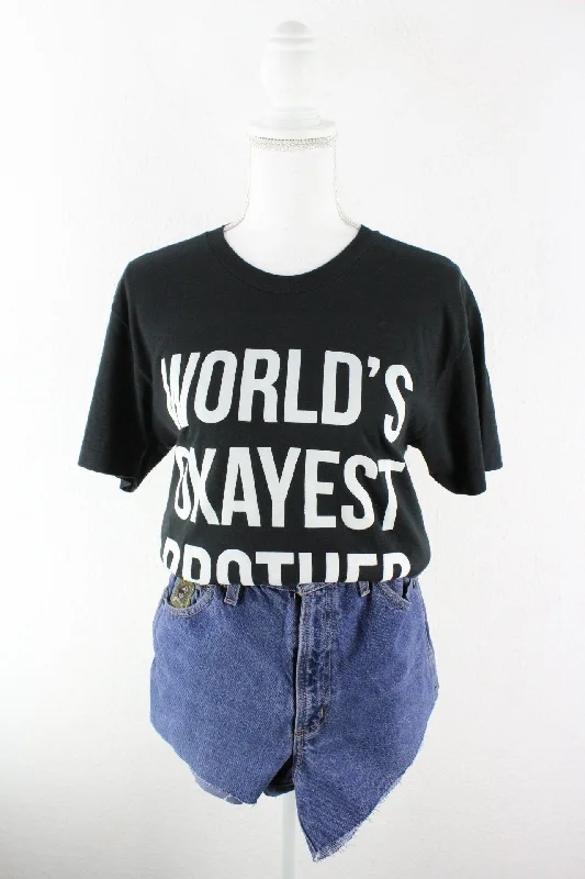 Vintage Worlds Okayest Brother T-Shirt (S) Ribbed Striped Patterned