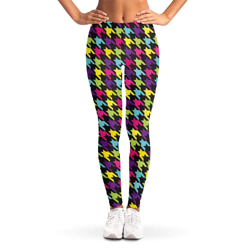 Colorful Houndstooth Pattern Print Women's Leggings Stylish Stretch Pants Leggings