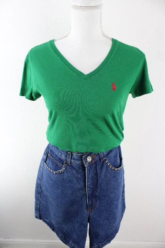 Vintage Green Ralph Lauren T-Shirt (XS) Fitted T-Shirt Seamless Stretchy