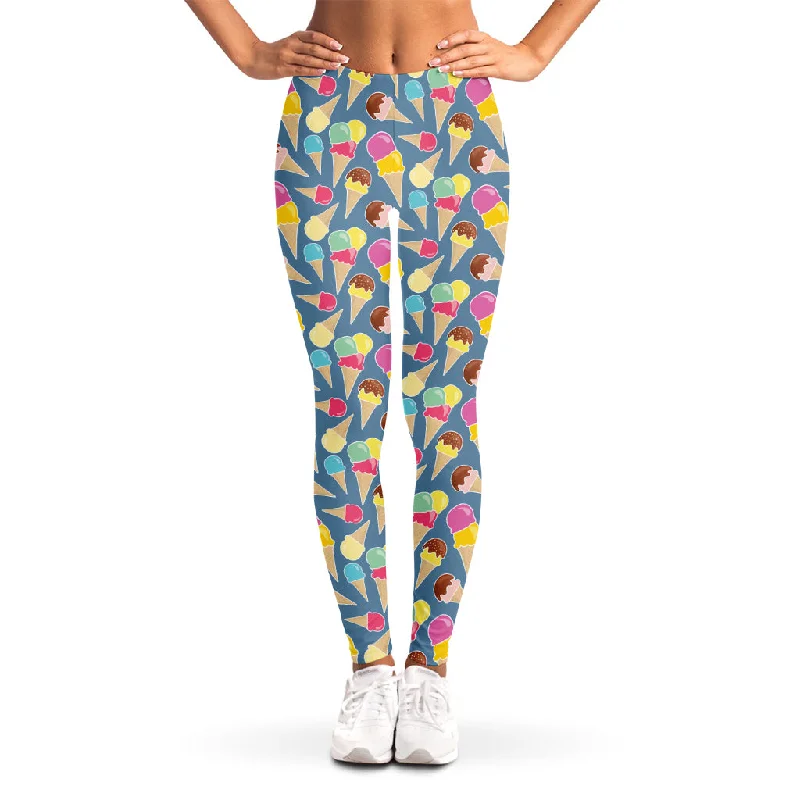 Colorful Ice Cream Pattern Print Women's Leggings Comfortable Ribbed Waistband Leggings Colorful Ice Cream Pattern Print Women's Leggings Comfortable Ribbed Waistband Leggings