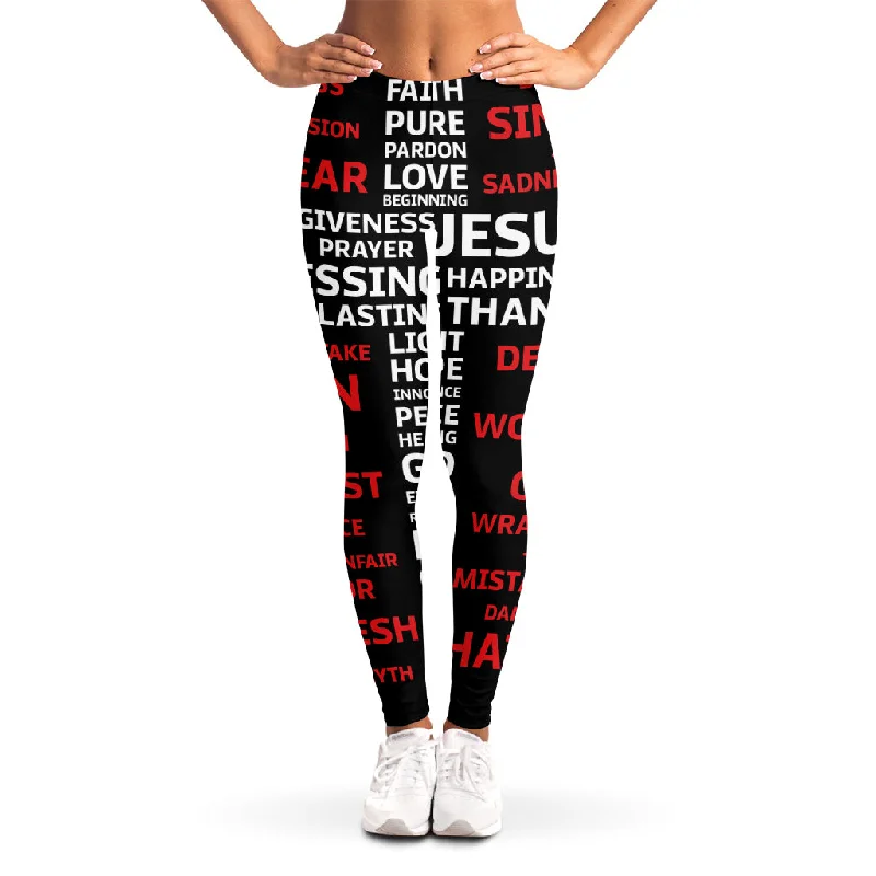 Christian Cross Religious Words Print Women's Leggings Comfortable Stretch Leggings