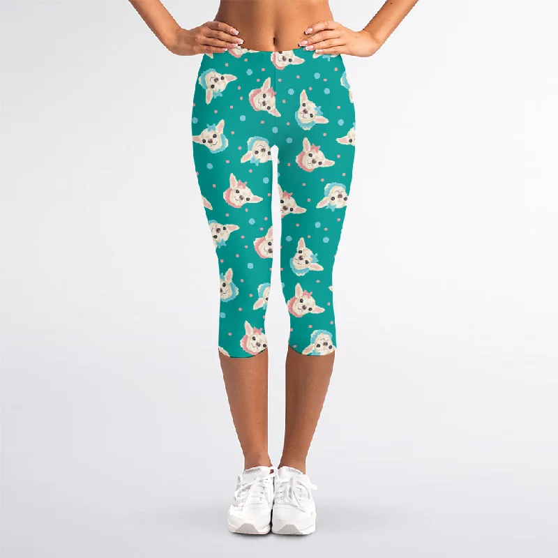Chihuahua Puppy Pattern Print Women's Capri Leggings Stylish Sporty Performance Leggings