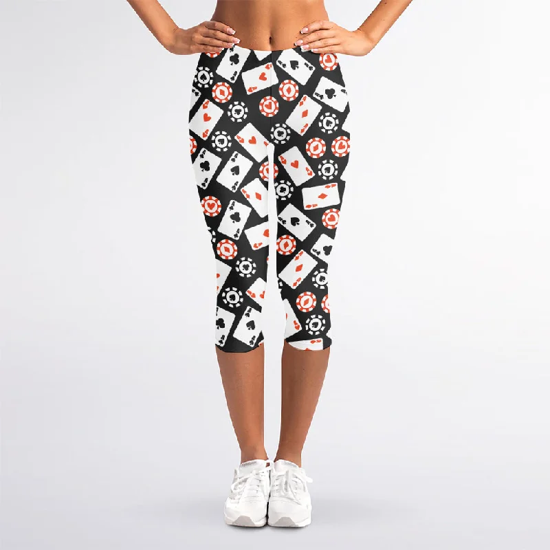 Casino Chip And Card Pattern Print Women's Capri Leggings Comfortable Plus Size Leggings Casino Chip And Card Pattern Print Women's Capri Leggings Comfortable Plus Size Leggings