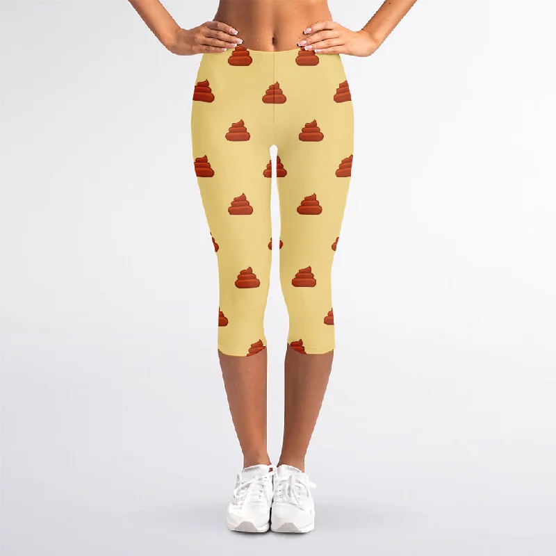 Brown Poop Pattern Print Women's Capri Leggings Trendy Minimalist Leggings
