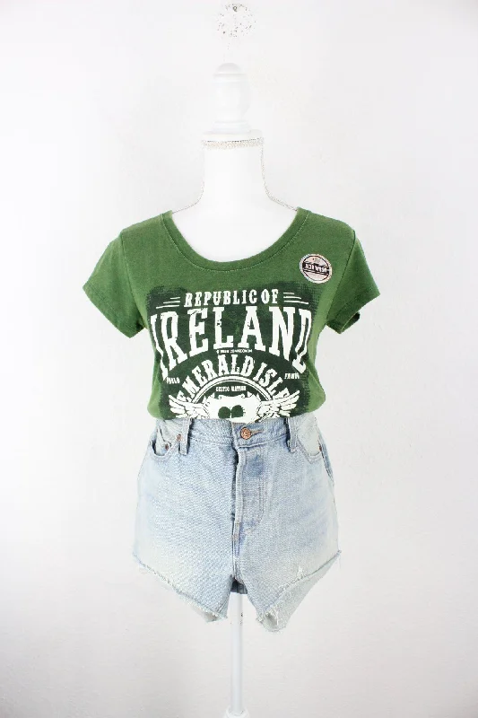 Vintage Green Urban Irish T-Shirt (XS) Striped Floral Plaid