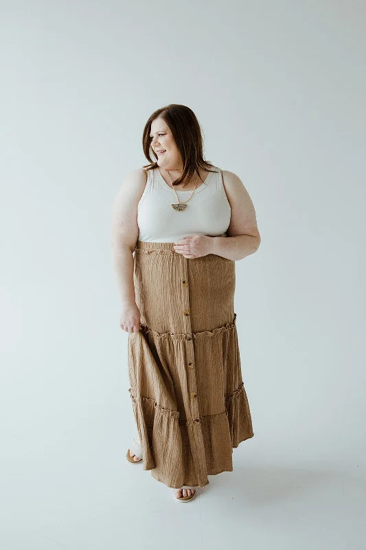 TEXTURED TIERED SKIRT WITH BUTTONS linen skirt natural
