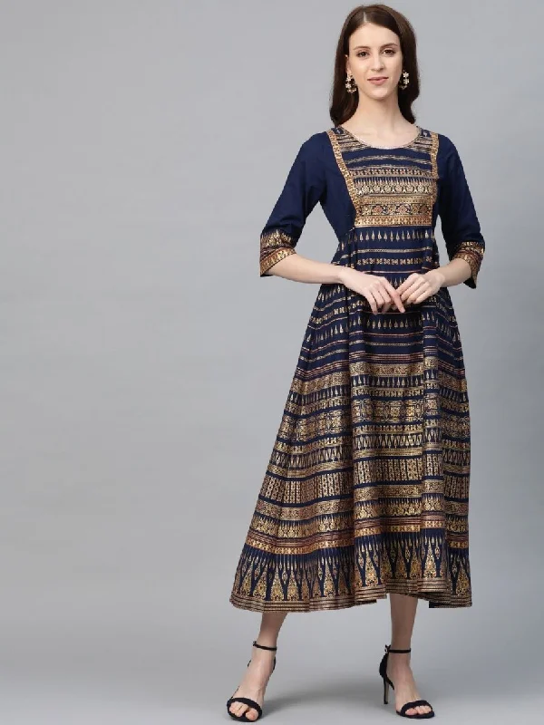AURELIA Printed A-Line Cotton Dress