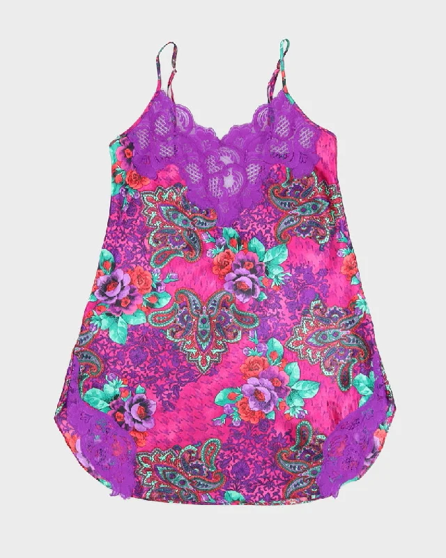 Vintage 90s Victoria's Secret Satin Floral Lace Slip Dress - S