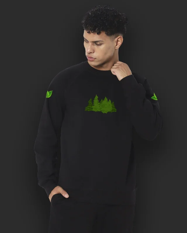 Arboreal HW Crew Sweatshirt: Black Hoodie with Illustration Artistic Creative