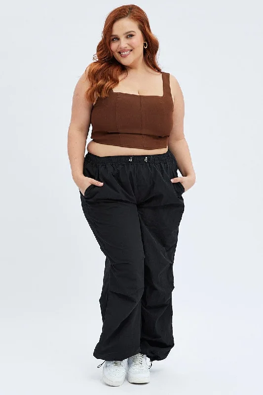 Black Parachute Cargo Pants Stylish Slim Trousers