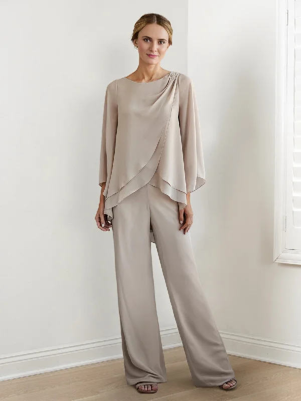 Chiffon Long Sleeves Mother Of The Bride Pantsuits Comfortable Fleece Pants
