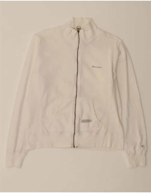CHAMPION Womens Crop Tracksuit Top Jacket UK 16 Large White Cotton Jacket Blazer Coat