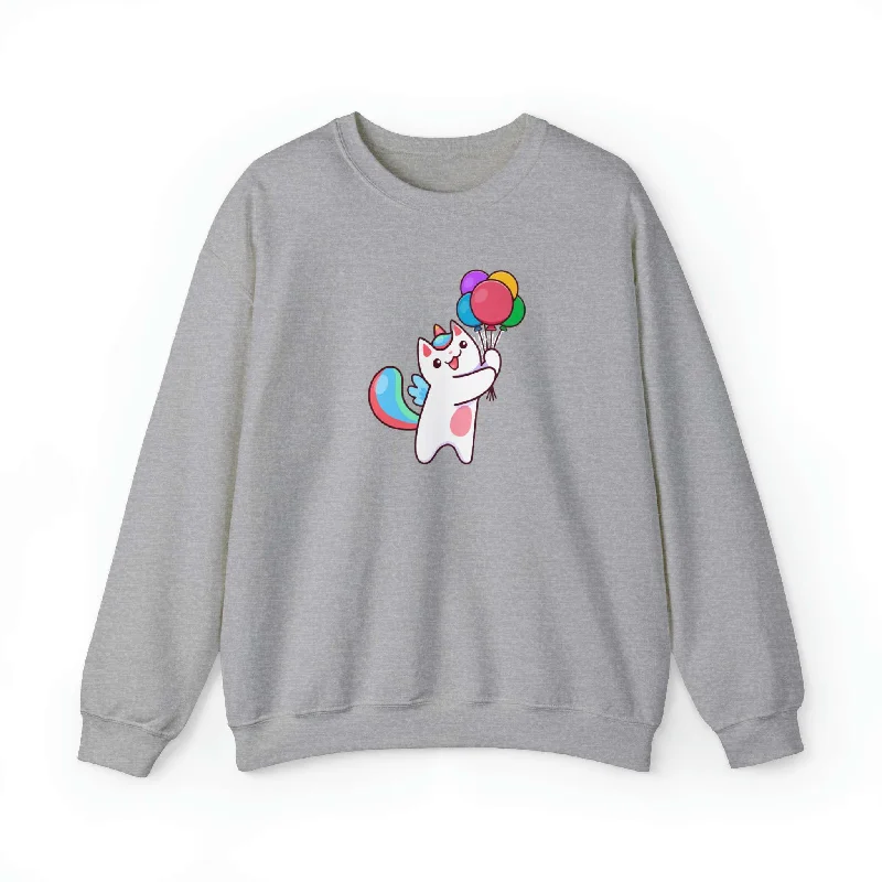 Caticorn and Balloons Unisex Crewneck Sweatshirt Hoodie with Oversized Fit Loose Comfortable Caticorn and Balloons Unisex Crewneck Sweatshirt Hoodie with Oversized Fit Loose Comfortable