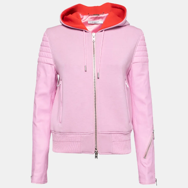Givenchy Pink Neoprene & Leather Zip Front Hoodie Hoodie with Hem Lace Feminine Delicate Givenchy Pink Neoprene & Leather Zip Front Hoodie Hoodie with Hem Lace Feminine Delicate
