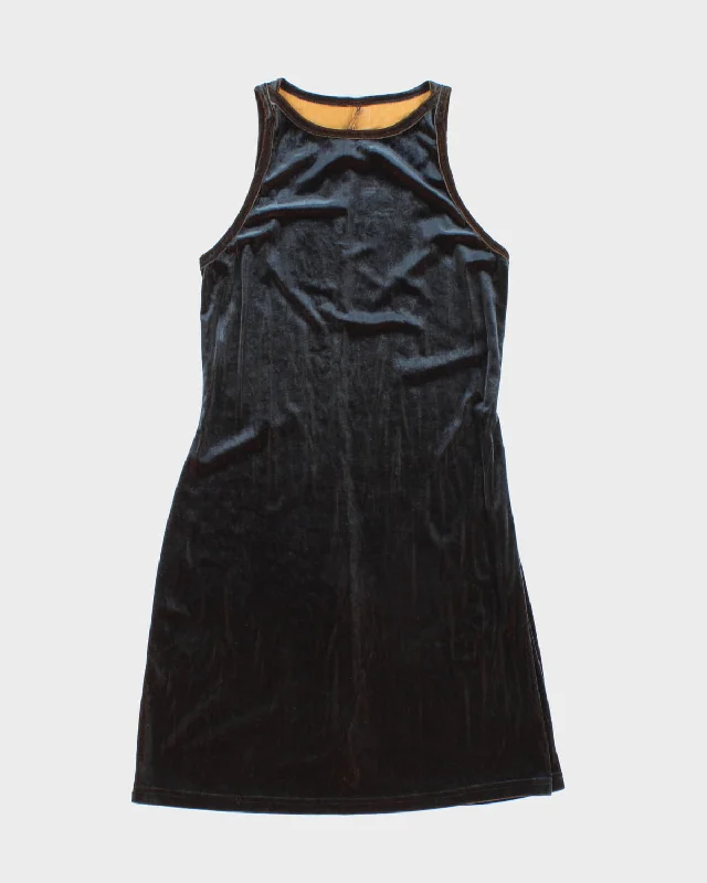 Vintage 90s All That Jazz Blue/Gold Two Tone Velvet Dress - M