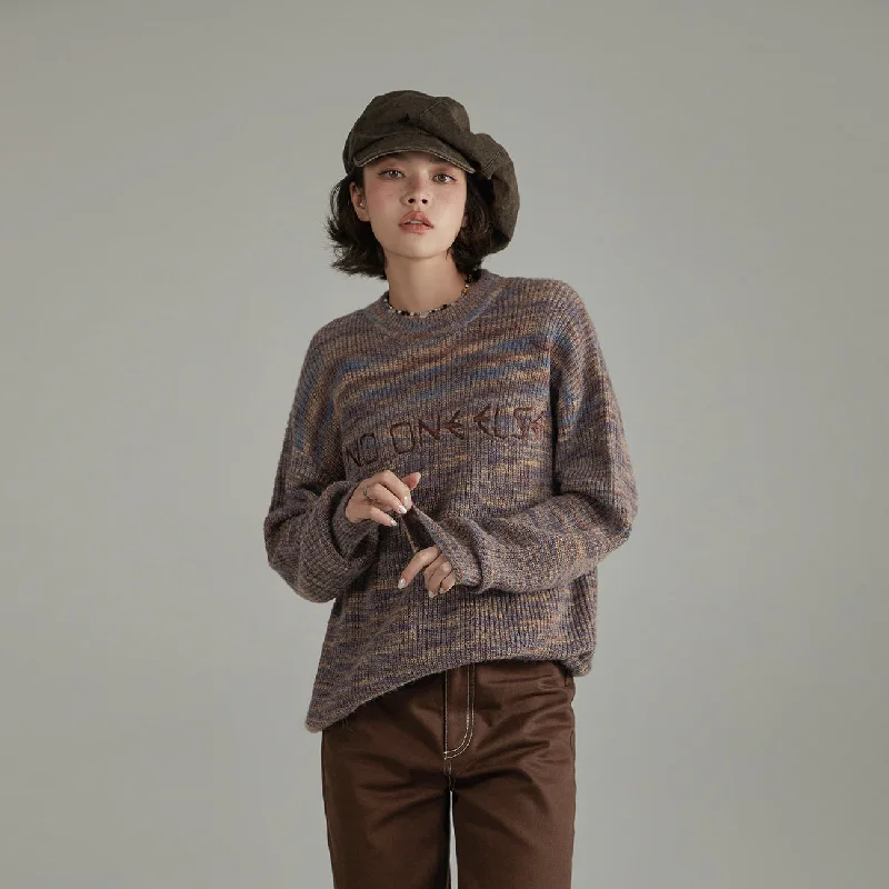 Lettering Vintage Knit Sweater Hooded Caped Shawl Collar