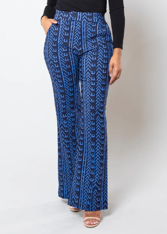 Abebe Women's African Print Stretch Wide Leg Pants (Blue Navy Mudcloth) Casual Sweatpants Style Abebe Women's African Print Stretch Wide Leg Pants (Blue Navy Mudcloth) Casual Sweatpants Style