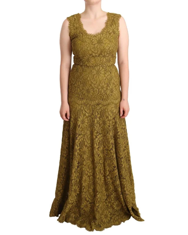 Dolce & Gabbana Floral Lace Maxi Floor Length Dress