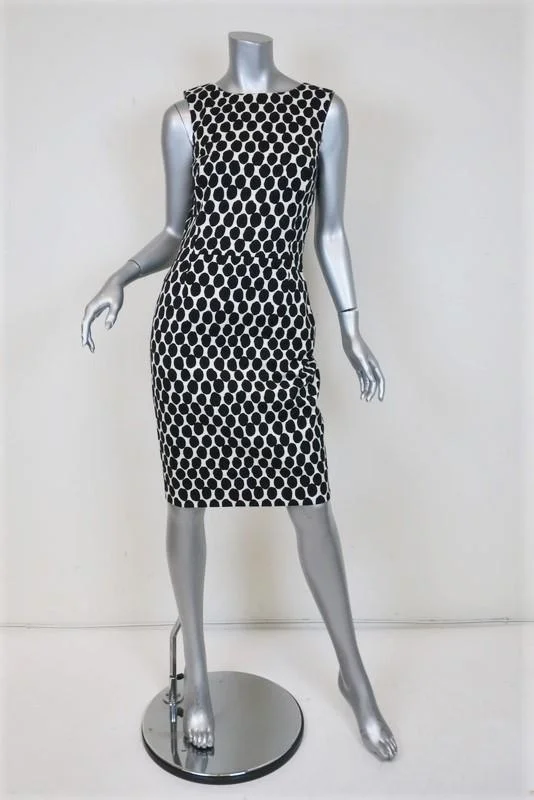 Oscar de la Renta Dress Black/White Polka Dot Print Size 4 Sleeveless Sheath NEW
