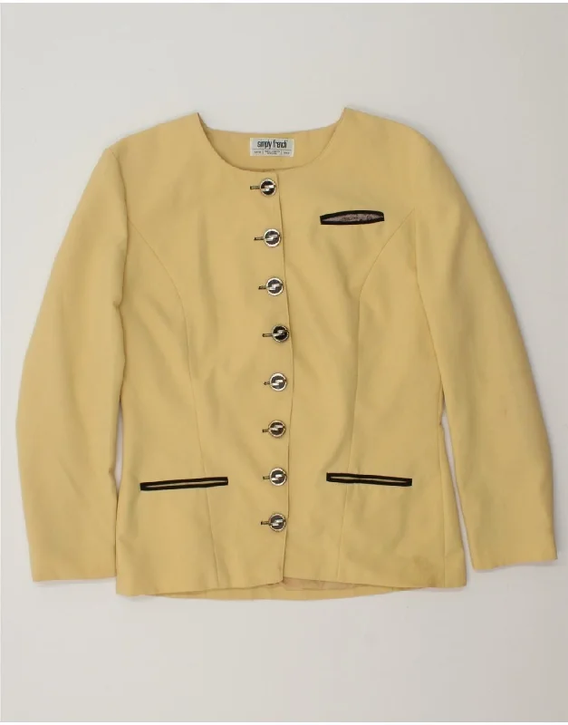 VINTAGE Womens Blazer Jacket UK 16 Large Yellow Polyester Zip Front Button Front Snap Front