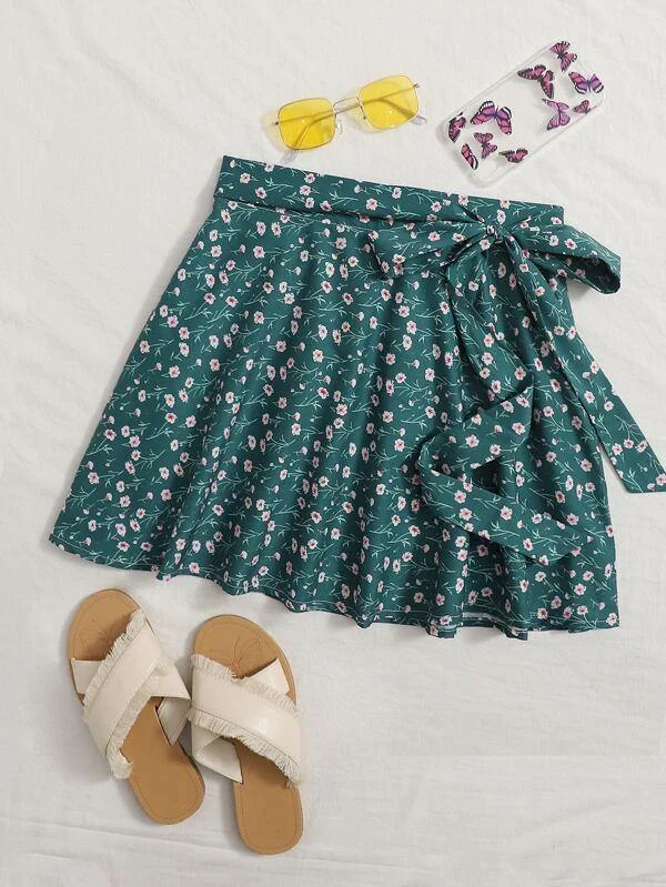 Ditsy Floral Tie Front Skirt lace skirt delicate